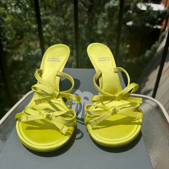 New Jeffrey Campbell Bow Bow Sandal Heels Pretty In Shoes Slip On Lime Green 7 - Picture 14 of 15
